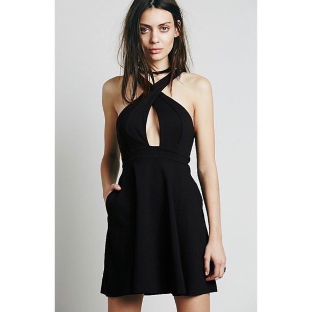 FREE PEOPLE BEACH | Denise Cross Front Halter Dress Black